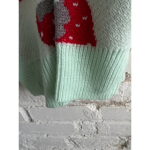 Y2K Mint Green Strawberry Open Front Knit Cardigan Women’s Size XL - Picture 4 of 6